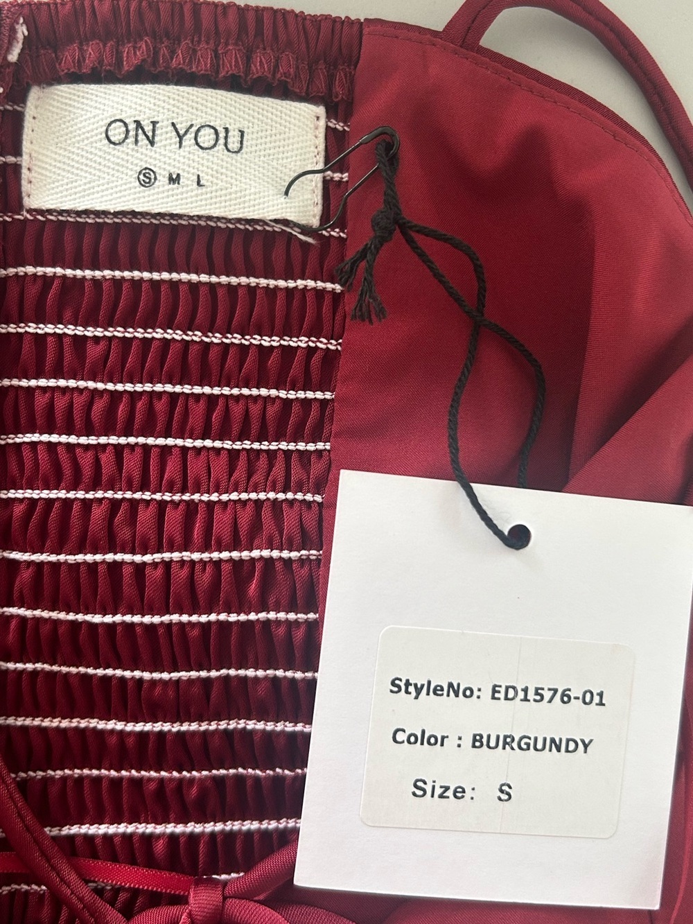 On You Burgundy Satin Slip Midi Dress S Square Neck Spaghetti Strap Zip - Picture 2 of 4